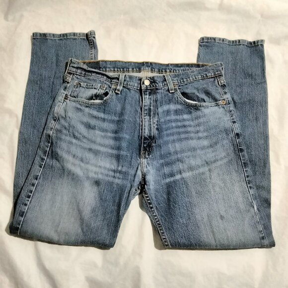 Levis 505 Jeans Mens 36x32 Blue Straight Leg Denim 5 Pocket - Picture 1 of 6